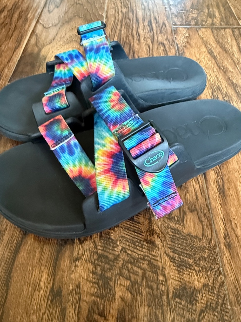 Chaco Women's Slide Sandal with Rainbow Tie-Dye Straps, women’s size 10 - Picture 3 of 9